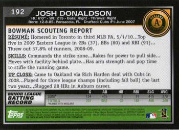 2010 Bowman Chrome #192 Josh Donaldson  Back