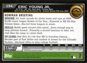 2010 Bowman Chrome #194 Eric Young Jr.  Back