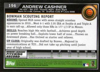 2010 Bowman Chrome #196 Andrew Cashner  Back
