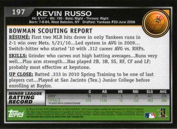 2010 Bowman Chrome #197 Kevin Russo  Back