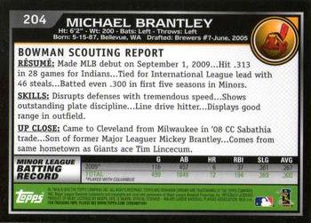 2010 Bowman Chrome #204 Michael Brantley  Back