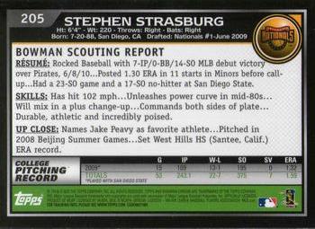 2010 Bowman Chrome #205 Stephen Strasburg  Back