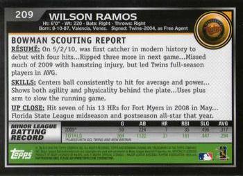 2010 Bowman Chrome #209 Wilson Ramos  Back