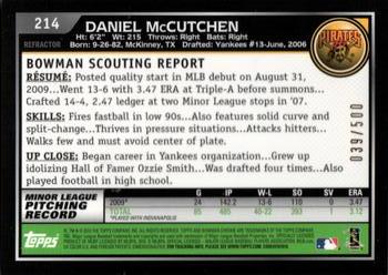 2010 Bowman Chrome #214 Daniel McCutchen  Back