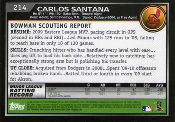 2010 Bowman Chrome #214 Carlos Santana  Back