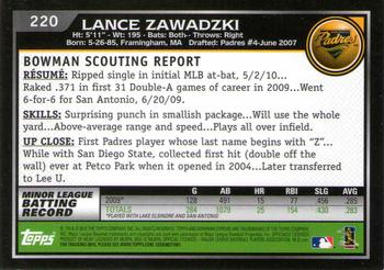2010 Bowman Chrome #220 Lance Zawadzki Back