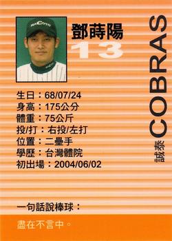 2005 Macoto Cobras Promotion Set #NNO Shih-Yang Teng Back