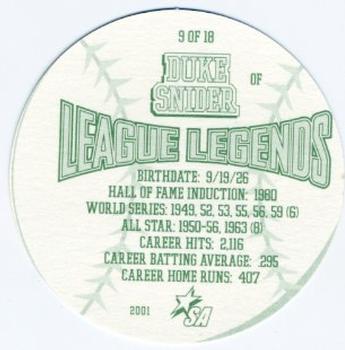 2001 King B League Legends Discs #9 Duke Snider Back