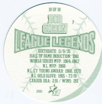 2001 King B League Legends Discs #18 Bob Gibson Back