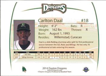 2014 Dayton Dragons Team Issue #7 Calten Daal Back