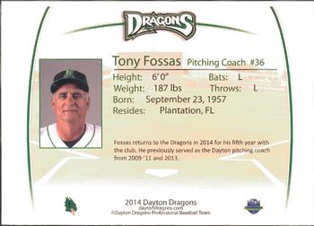 2014 Dayton Dragons Team Issue #13 Tony Fossas Back