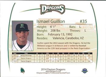 2014 Dayton Dragons Team Issue #16 Ismael Guillon Back