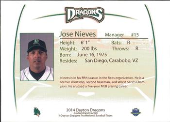 2014 Dayton Dragons Team Issue #22 Jose Nieves Back