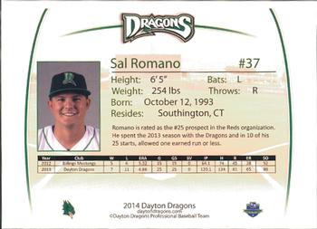 2014 Dayton Dragons Team Issue #24 Sal Romano Back