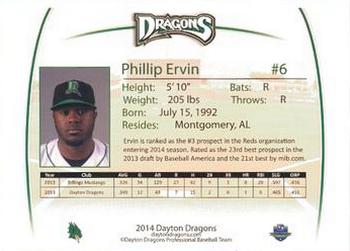 2014 Dayton Dragons Team Issue #12 Phillip Ervin Back