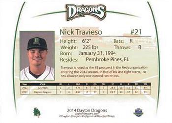 2014 Dayton Dragons Team Issue #26 Nick Travieso Back