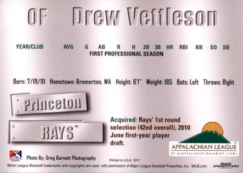 2011 Grandstand Appalachian League Top Prospects #NNO Drew Vettleson Back