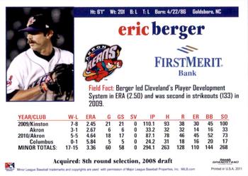 2011 Grandstand Akron Aeros #NNO Eric Berger Back