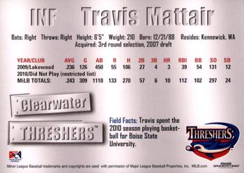 2011 Grandstand Clearwater Threshers #NNO Travis Mattair Back