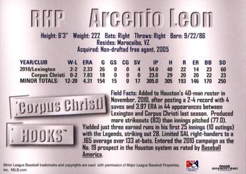 2011 Grandstand Corpus Christi Hooks #NNO Arcenio Leon Back