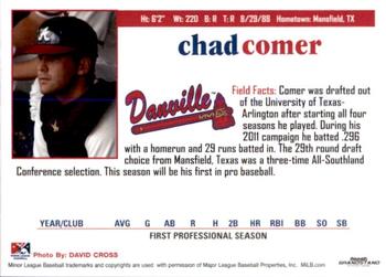 2011 Grandstand Danville Braves #NNO Chad Comer Back