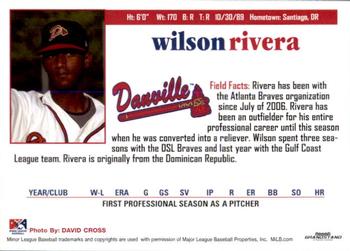 2011 Grandstand Danville Braves #NNO Wilson Rivera Back