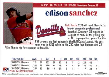 2011 Grandstand Danville Braves #NNO Edison Sanchez Back