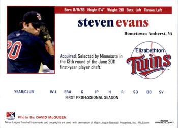 2011 Grandstand Elizabethton Twins #NNO Steven Evans Back