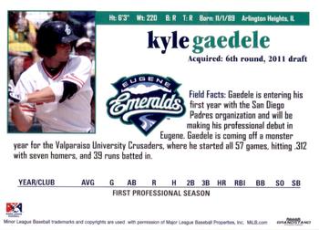 2011 Grandstand Eugene Emeralds #NNO Kyle Gaedele Back