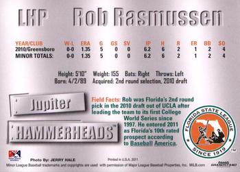 2011 Grandstand Florida State League Top Prospects #NNO Rob Rasmussen Back