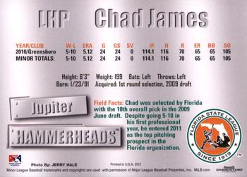 2011 Grandstand Florida State League Top Prospects #NNO Chad James Back