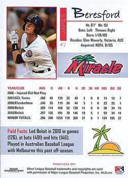 2011 Grandstand Fort Myers Miracle #NNO James Beresford Back