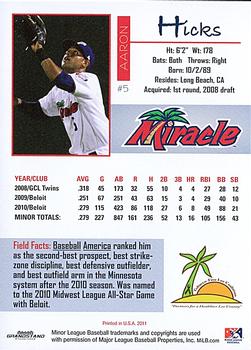2011 Grandstand Fort Myers Miracle #NNO Aaron Hicks Back