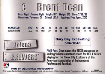 2011 Grandstand Helena Brewers #NNO Brent Dean Back