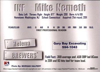 2011 Grandstand Helena Brewers #NNO Mike Nemeth Back
