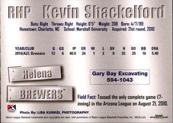 2011 Grandstand Helena Brewers #NNO Kevin Shackelford Back