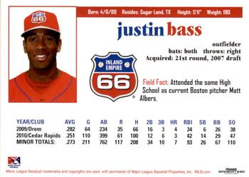 2011 Grandstand Inland Empire 66ers #NNO Justin Bass Back