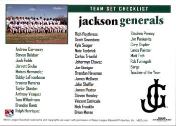 2011 Grandstand Jackson Generals #NNO Team Card Back