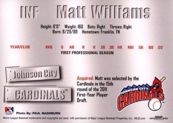 2011 Grandstand Johnson City Cardinals #NNO Matt Williams Back