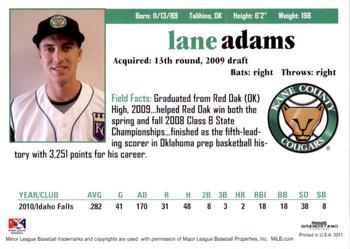 2011 Grandstand Kane County Cougars #NNO Lane Adams Back