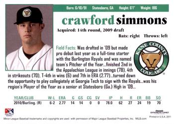 2011 Grandstand Kane County Cougars #NNO Crawford Simmons Back
