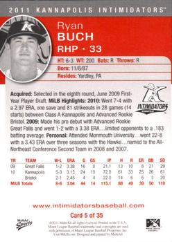 2011 MultiAd Kannapolis Intimidators #5 Ryan Buch Back