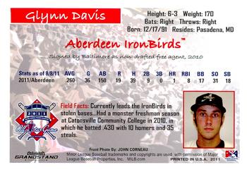 2011 Grandstand New York-Penn League All-Stars American League #NNO Glynn Davis Back