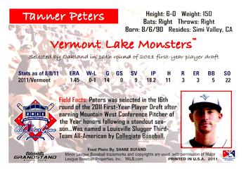 2011 Grandstand New York-Penn League All-Stars American League #NNO Tanner Peters Back