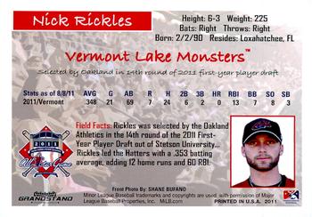 2011 Grandstand New York-Penn League All-Stars American League #NNO Nick Rickles Back