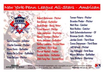 2011 Grandstand New York-Penn League All-Stars American League #NNO Header / Checklist Back