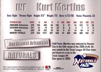 2011 Grandstand Northwest Arkansas Naturals #NNO Kurt Mertins Back