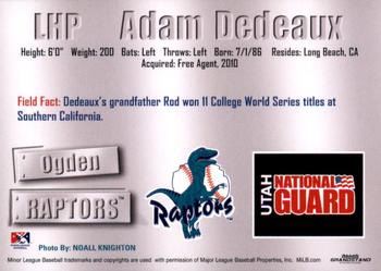 2011 Grandstand Ogden Raptors #NNO Adam Dedeaux Back