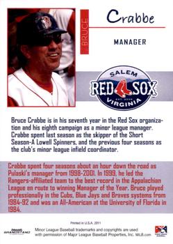 2011 Grandstand Salem Red Sox #NNO Bruce Crabbe Back