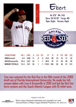 2011 Grandstand Salem Red Sox #NNO Tom Ebert Back